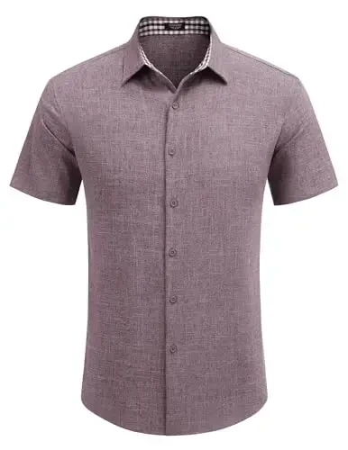COOFANDY Mens Linen Shirt Casual Short Sleeve Button Down Shirts Summer Beach Vacation Tops - 2