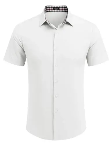 COOFANDY Mens Linen Shirt Casual Short Sleeve Button Down Shirts Summer Beach Vacation Tops - MODAZONE (1)