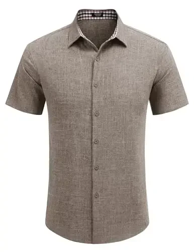 COOFANDY Mens Linen Shirt Casual Short Sleeve Button Down Shirts Summer Beach Vacation Tops - COOFANDY (1)