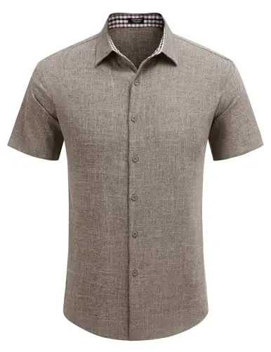 COOFANDY Mens Linen Shirt Casual Short Sleeve Button Down Shirts Summer Beach Vacation Tops - 2
