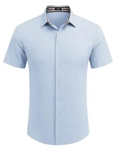 COOFANDY Mens Linen Shirt Casual Short Sleeve Button Down Shirts Summer Beach Vacation Tops - 2