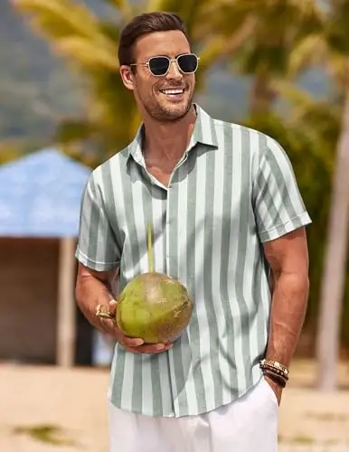 COOFANDY Men's Linen Shirts Short Sleeve Casual Shirts Button Down Shirt for Men Beach Summer Wedding Shirt - COOFANDY (1)