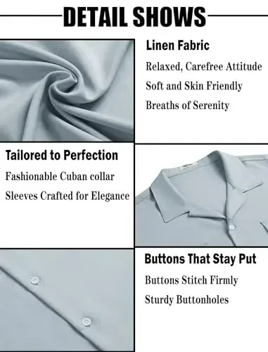 COOFANDY Men's Linen Short Sleeve Button Down Shirt Casual Cuban Collar Summer Beach Shirts Vacation Essentials - 5