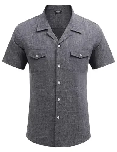 COOFANDY Men's Linen Short Sleeve Button Down Shirt Casual Cuban Collar Summer Beach Shirts Vacation Essentials - 5