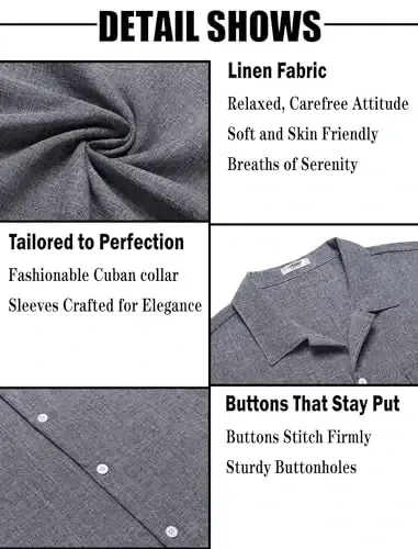 COOFANDY Men's Linen Short Sleeve Button Down Shirt Casual Cuban Collar Summer Beach Shirts Vacation Essentials - 6