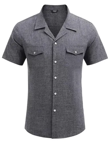 COOFANDY Men's Linen Short Sleeve Button Down Shirt Casual Cuban Collar Summer Beach Shirts Vacation Essentials - 5