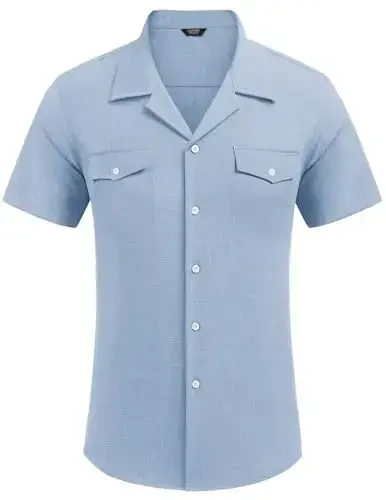 COOFANDY Men's Linen Short Sleeve Button Down Shirt Casual Cuban Collar Summer Beach Shirts Vacation Essentials - 5