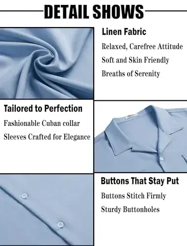 COOFANDY Men's Linen Short Sleeve Button Down Shirt Casual Cuban Collar Summer Beach Shirts Vacation Essentials - 6