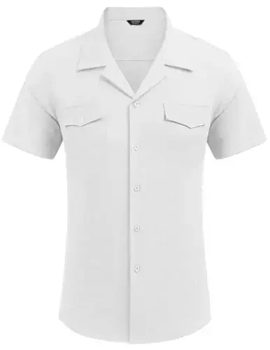 COOFANDY Men's Linen Short Sleeve Button Down Shirt Casual Cuban Collar Summer Beach Shirts Vacation Essentials - 5