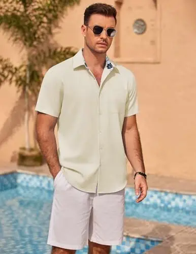 COOFANDY Men's Linen Short Sleeve Button Down Shirts Casual Summer Beach Vacation Shirts - 2