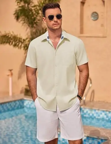 COOFANDY Men's Linen Short Sleeve Button Down Shirts Casual Summer Beach Vacation Shirts - 3