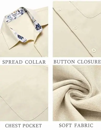 COOFANDY Men's Linen Short Sleeve Button Down Shirts Casual Summer Beach Vacation Shirts - 6