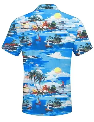 COOFANDY Men's Short Sleeve Button Down Shirt Casual Summer Beach Untucked Vacation Textured Shirts with Pocket - 6