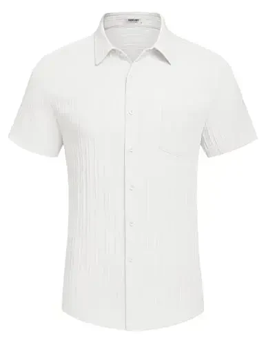 COOFANDY Men's Short Sleeve Button Down Shirt Casual Summer Beach Untucked Vacation Textured Shirts with Pocket - 4