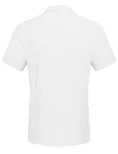 COOFANDY Men's Short Sleeve Button Down Shirt Casual Summer Beach Untucked Vacation Textured Shirts with Pocket - 6