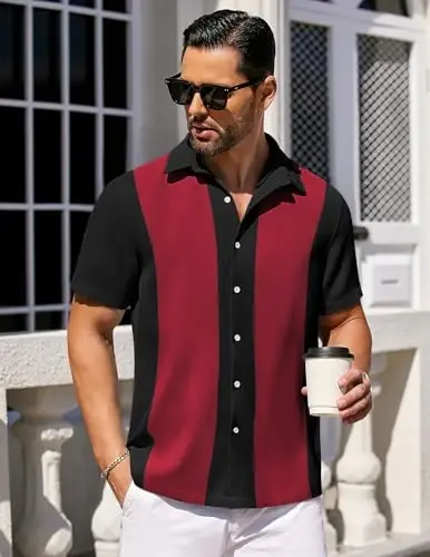 COOFANDY Mens Short Sleeve Button Down Shirts Waffle Shirt Casual Beach Summer Shirts Wrinkle Free Vacation Shirts - COOFANDY (1)