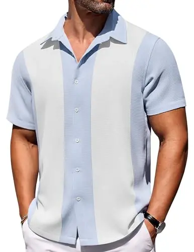 COOFANDY Mens Short Sleeve Button Down Shirts Waffle Shirt Casual Beach Summer Shirts Wrinkle Free Vacation Shirts 