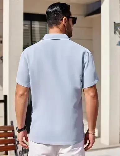 COOFANDY Mens Short Sleeve Button Down Shirts Waffle Shirt Casual Beach Summer Shirts Wrinkle Free Vacation Shirts - 4