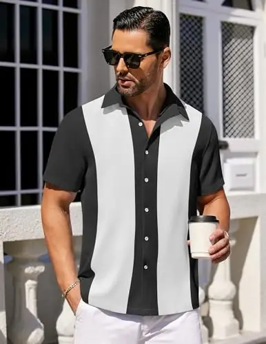 COOFANDY Mens Short Sleeve Button Down Shirts Waffle Shirt Casual Beach Summer Shirts Wrinkle Free Vacation Shirts - 2