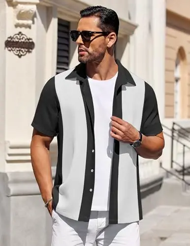 COOFANDY Mens Short Sleeve Button Down Shirts Waffle Shirt Casual Beach Summer Shirts Wrinkle Free Vacation Shirts - 3