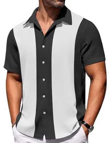 COOFANDY Mens Short Sleeve Button Down Shirts Waffle Shirt Casual Beach Summer Shirts Wrinkle Free Vacation Shirts - MODAZONE
