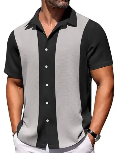 COOFANDY Mens Short Sleeve Button Down Shirts Waffle Shirt Casual Beach Summer Shirts Wrinkle Free Vacation Shirts - 3