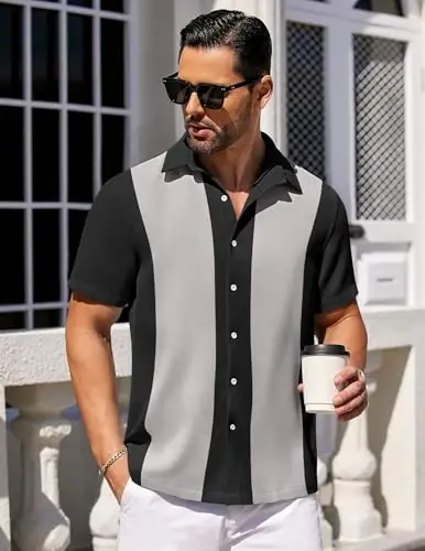 COOFANDY Mens Short Sleeve Button Down Shirts Waffle Shirt Casual Beach Summer Shirts Wrinkle Free Vacation Shirts - 4