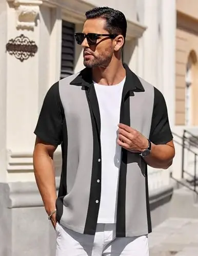 COOFANDY Mens Short Sleeve Button Down Shirts Waffle Shirt Casual Beach Summer Shirts Wrinkle Free Vacation Shirts - 5