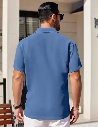 COOFANDY Mens Short Sleeve Button Down Shirts Waffle Shirt Casual Beach Summer Shirts Wrinkle Free Vacation Shirts - 4