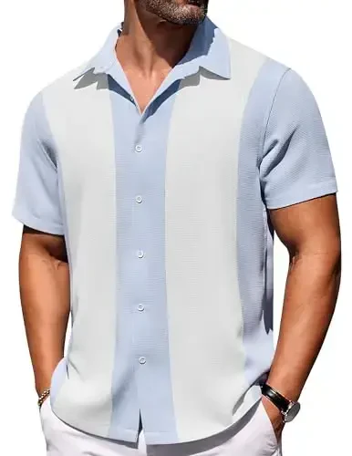 COOFANDY Mens Short Sleeve Button Down Shirts Waffle Shirt Casual Beach Summer Shirts Wrinkle Free Vacation Shirts - 1