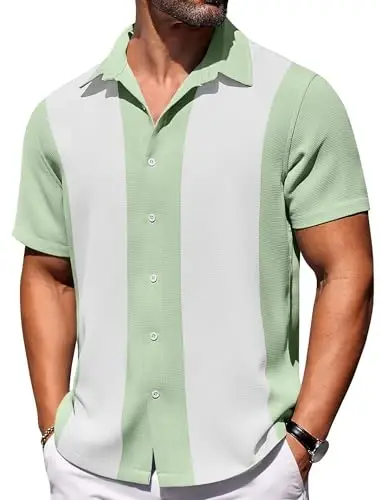 COOFANDY Mens Short Sleeve Button Down Shirts Waffle Shirt Casual Beach Summer Shirts Wrinkle Free Vacation Shirts - COOFANDY