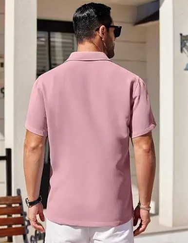 COOFANDY Mens Short Sleeve Button Down Shirts Waffle Shirt Casual Beach Summer Shirts Wrinkle Free Vacation Shirts - 4