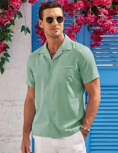 COOFANDY Men's Casual Button Down Shirts Short Sleeve Summer Cuban Vacation Beach Shirts - 3
