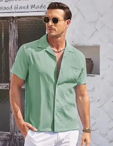 COOFANDY Men's Casual Button Down Shirts Short Sleeve Summer Cuban Vacation Beach Shirts - 6