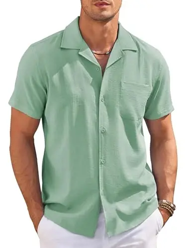 COOFANDY Men's Casual Button Down Shirts Short Sleeve Summer Cuban Vacation Beach Shirts - 1