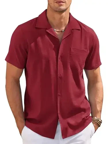 COOFANDY Men's Casual Button Down Shirts Short Sleeve Summer Cuban Vacation Beach Shirts 