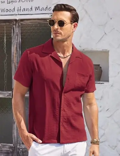 COOFANDY Men's Casual Button Down Shirts Short Sleeve Summer Cuban Vacation Beach Shirts - 3