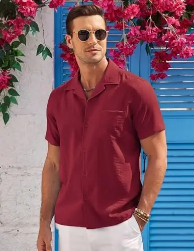 COOFANDY Men's Casual Button Down Shirts Short Sleeve Summer Cuban Vacation Beach Shirts - 2