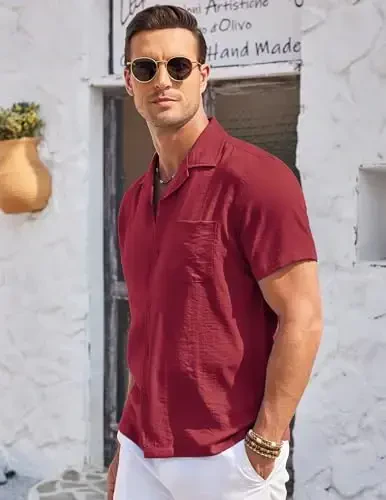 COOFANDY Men's Casual Button Down Shirts Short Sleeve Summer Cuban Vacation Beach Shirts - 6