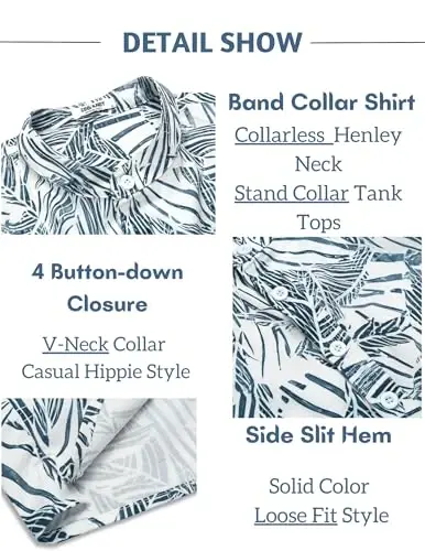 COOFANDY Erkek Kolsuz Plaj Gömlekleri Yazlık Atlet Gömlekler Günlük Henley Atlet - 4