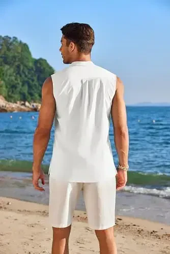 COOFANDY Sleeveless Beach Shirts for Men Summer Tank Shirts Casual Henley Tank Top - 6