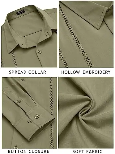 COOFANDY Mens Cuban Guayabera Shirt Casual Button Down Shirts Long Sleeve Summer Beach Shirts - 6