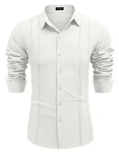 COOFANDY Mens Cuban Guayabera Shirt Casual Button Down Shirts Long Sleeve Summer Beach Shirts - 5