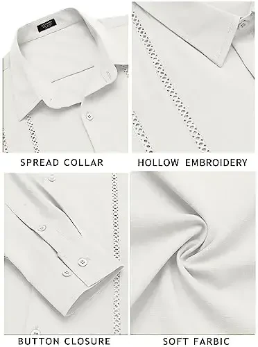 COOFANDY Mens Cuban Guayabera Shirt Casual Button Down Shirts Long Sleeve Summer Beach Shirts - 6