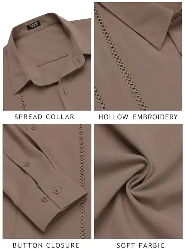 COOFANDY Mens Cuban Guayabera Shirt Casual Button Down Shirts Long Sleeve Summer Beach Shirts - 5