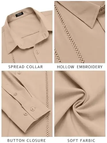 COOFANDY Mens Cuban Guayabera Shirt Casual Button Down Shirts Long Sleeve Summer Beach Shirts - 6