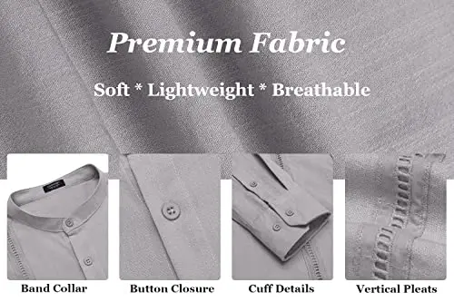 COOFANDY Erkek Küba Guayabera Gömlek Günlük Uzun Kollu Düğmeli Gömlek Yaka Keten Yazlık Plaj Gömleği 