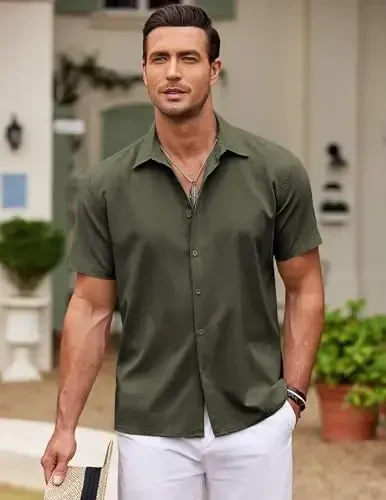 COOFANDY Men's Cuban Guayabera Shirt Short Sleeve Button Down Shirts Casual Summer Beach Shirts - 3