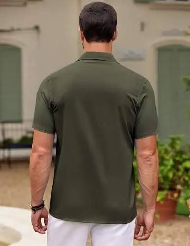 COOFANDY Men's Cuban Guayabera Shirt Short Sleeve Button Down Shirts Casual Summer Beach Shirts - MODAZONE