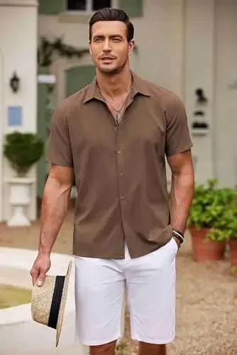 COOFANDY Men's Cuban Guayabera Shirt Short Sleeve Button Down Shirts Casual Summer Beach Shirts - 2